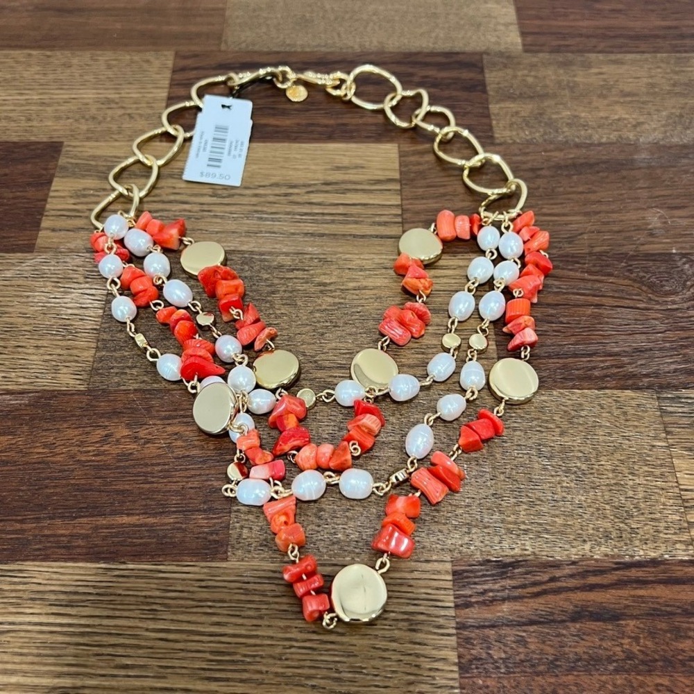 Talbots Womens Necklace NWT‎ $89.50 Pink Coral Chain Layer Chunky Statement Gold